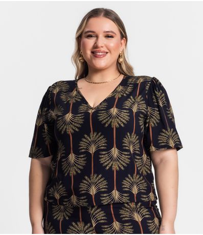 Blusa Plus Size Feminina Manga Ampla Secret Glam Preto