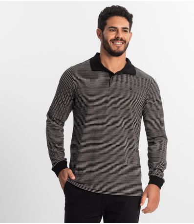 Camisa Polo Manga Longa Maquinetada Diametro Preto