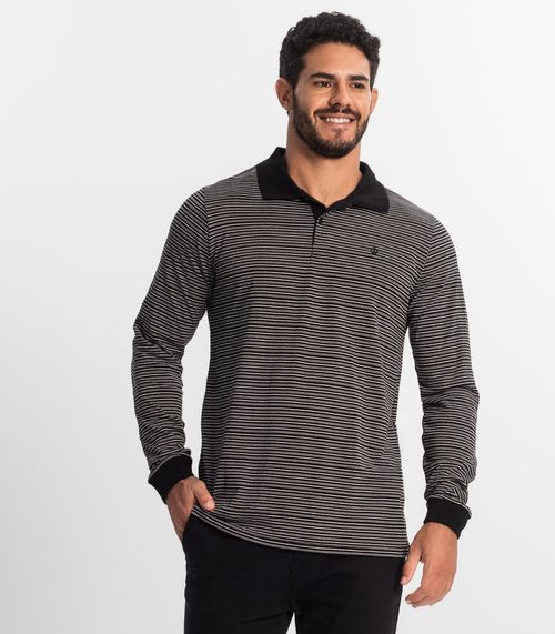 Camisa Polo Manga Longa Maquinetada Diametro Preto