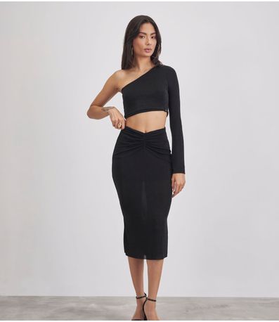 Conjunto Cropped Slink Feminino Kohmar Preto