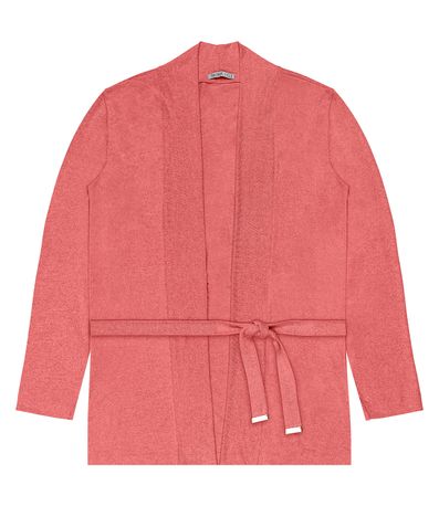 Cardigan Feminino Plus Size Em Tricot Secret Glam Laranja