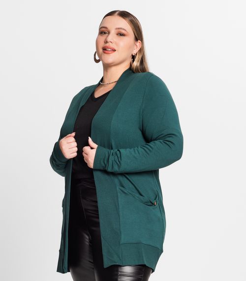 Cardigan Feminino Plus Size Secret Glam Verde