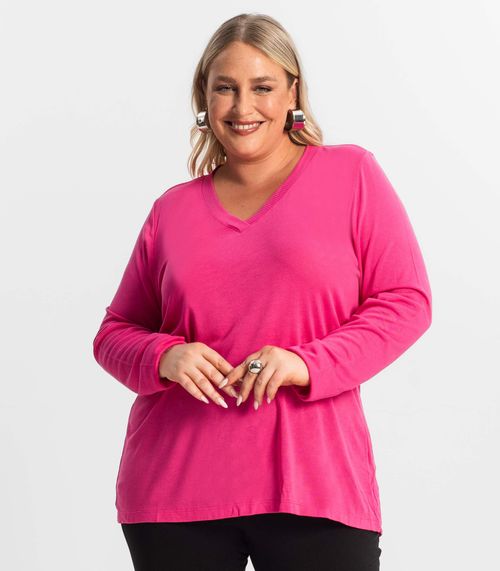 Blusa Manga Longa Visco Tricot Secret Glam Rosa