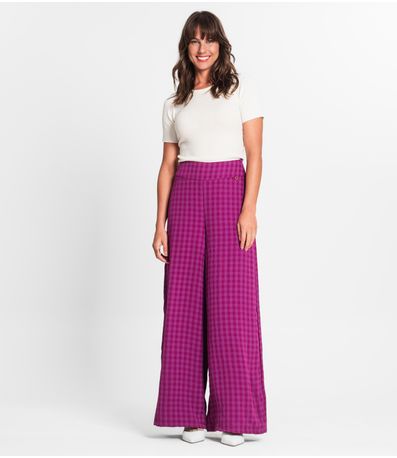 Calça Pantalona Feminina Xadrez Endless Roxo