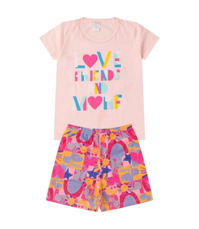 Pijama Juvenil Menina Brilha no Escuro Kappes Rosa