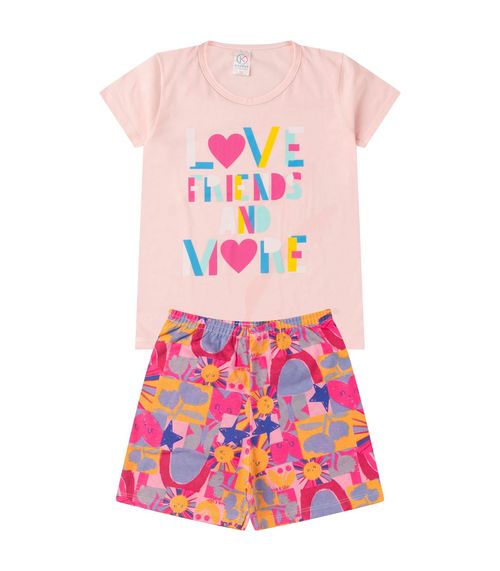 Pijama Juvenil Menina Brilha no Escuro Kappes Rosa