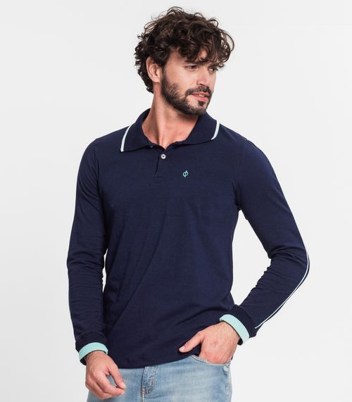 Camisa Polo Masculina Manga Longa Diametro Azul
