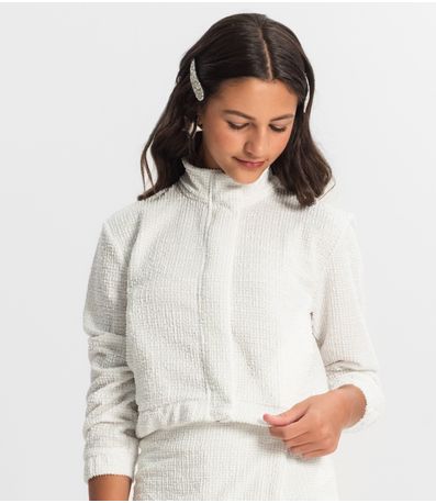 Jaqueta Juvenil Em Tweed Minty Branco