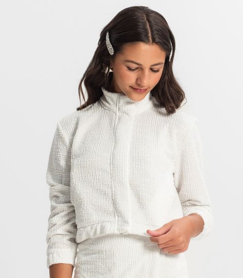 Jaqueta Juvenil Em Tweed Minty Branco