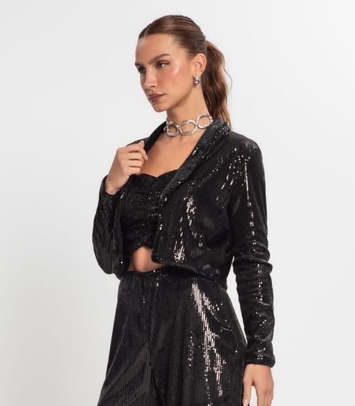 Blazer Feminino Em Paetê Endless Preto