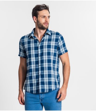 Camisa Masculina Xadrez Diametro Azul