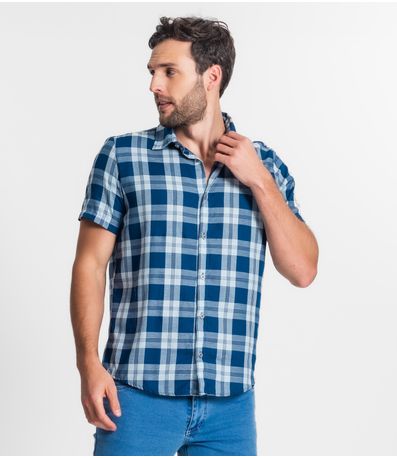 Camisa Masculina Xadrez Diametro Azul