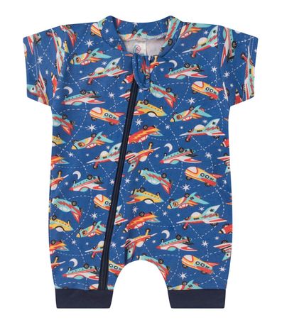 Macacão Bebe Curto Com Zíper Suedine Kappes Azul