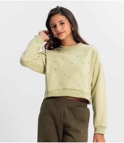 Blusão Juvenil Feminino Em Moletom Minty Verde