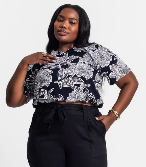 Blusa Manga Curta Feminina Plus Size Secret Glam Preto