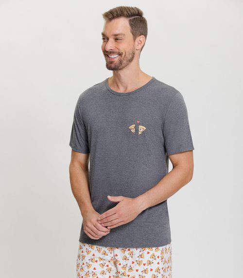 Pijama Masculino De Pizza Mensageira Da Paz Cinza