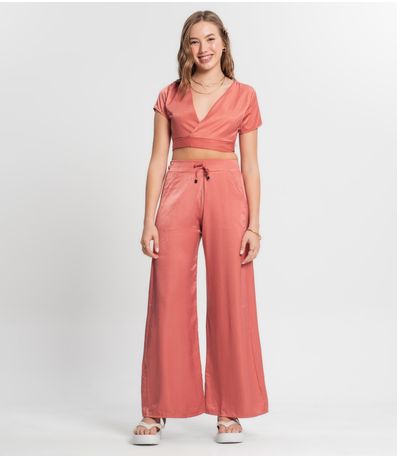 Calça Juvenil Feminina Em Viscopoly Glow Minty Laranja
