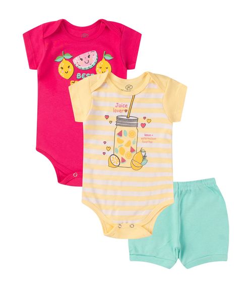 Kit Body Infantil Curto 3 Peças Kappes Rosa