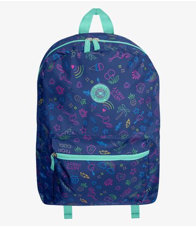 Mochila Feminina Escolar Estampada Clio Azul