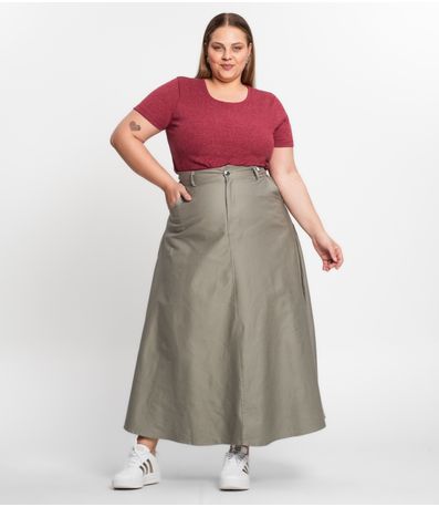 Saia Feminina Midi Godê Sarja Com Bolso Select Cinza
