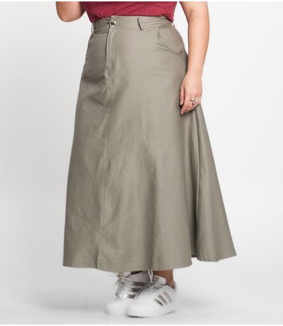 Saia Feminina Midi Godê Sarja Com Bolso Select Cinza
