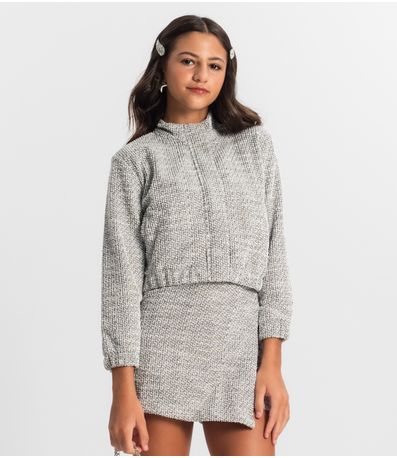 Jaqueta Juvenil Em Tweed Minty Preto