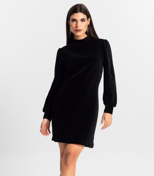 Vestido Curto Plush Manga Longa Endless Preto