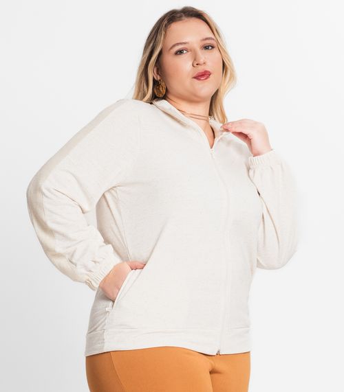 Jaqueta Plus Size Feminina Moletinho Secret Glam Bege