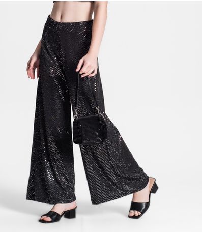 Calça Juvenil Wide Leg Em Lantejoulas Minty Preto