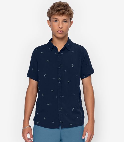 Camisa Juvenil Masculina Em Viscose Minty Azul