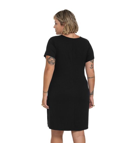 Vestido Plus Size Canelado Secret Glam Preto