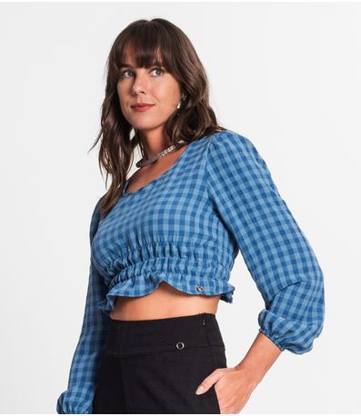 Blusa Manga Longa Feminina Xadrez Endless Azul