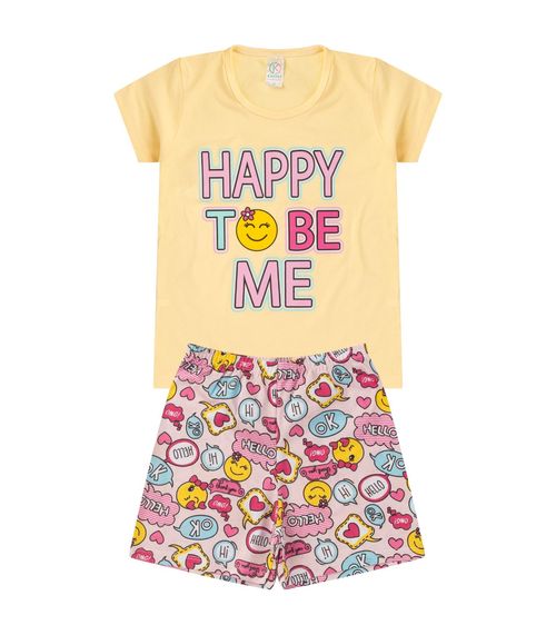 Pijama Juvenil Menina Brilha no Escuro Kappes Amarelo