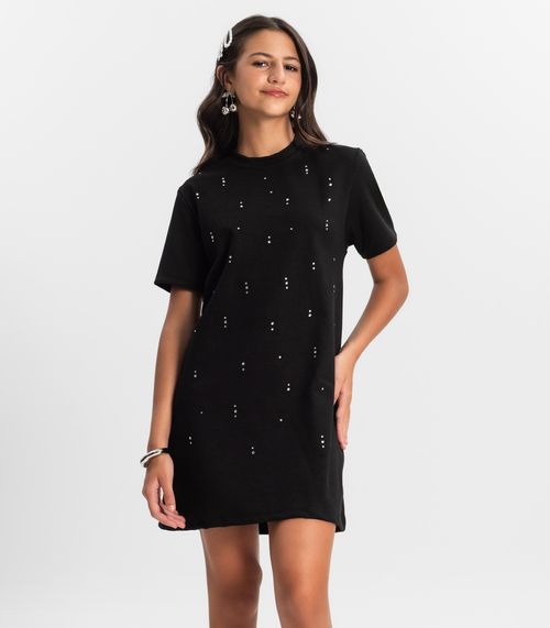 Vestido Juvenil Com Strass Minty Preto