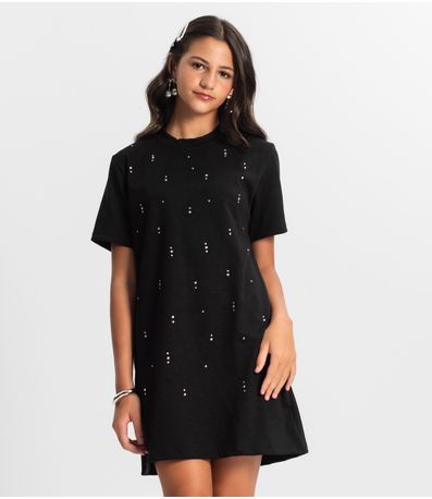 Vestido Juvenil Com Strass Minty Preto