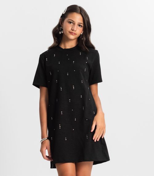 Vestido Juvenil Com Strass Minty Preto