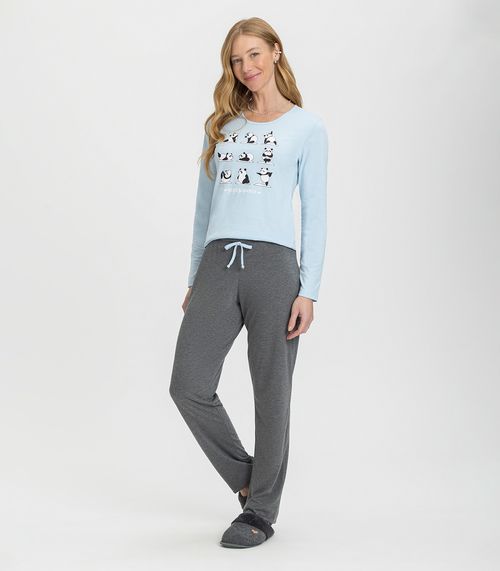 Pijama Feminino Manga Longa Mensageira Da Paz Azul