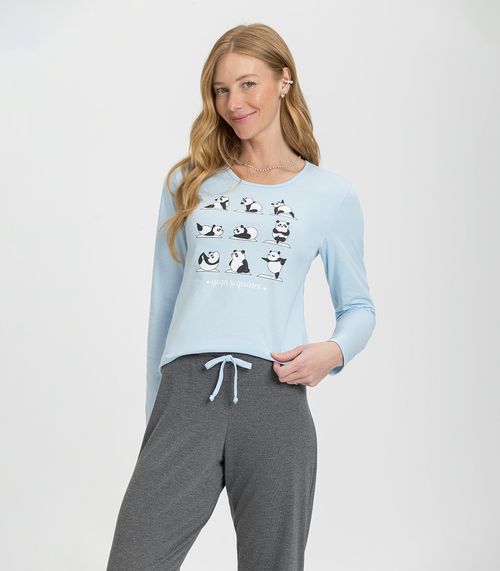 Pijama Feminino Manga Longa Mensageira Da Paz Azul