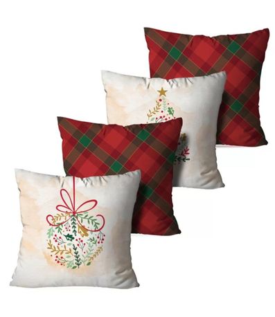Kit 4 Capas Para Almofada De Natal Wevans Vermelho