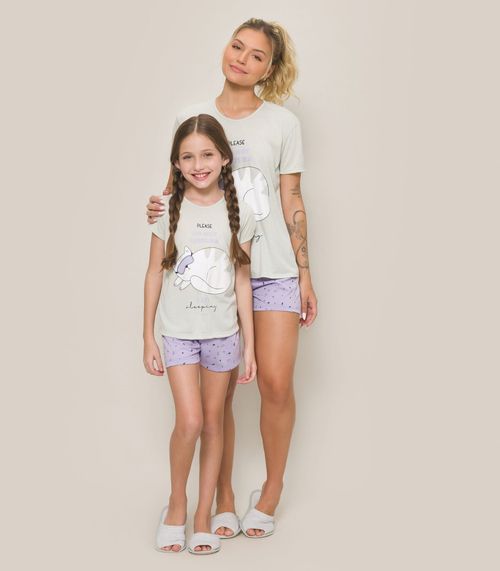 Pijama Infatil Manga Curta Feminino Evanilda Cinza