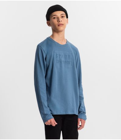 Camiseta Juvenil Masculina Manga Longa Minty Azul