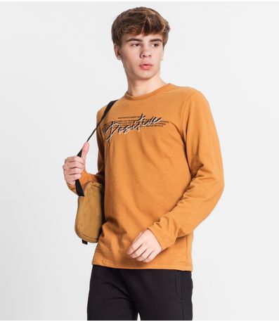 Camiseta Manga Longa Juvenil Em Meia Malha Minty Marrom