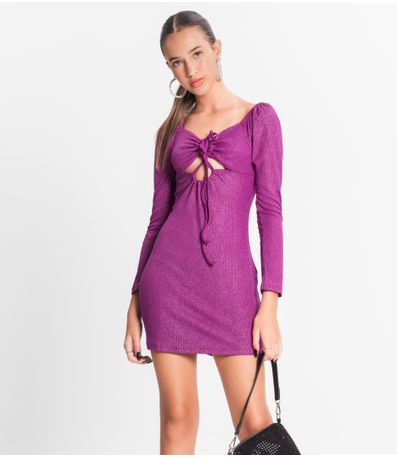Vestido Juvenil Em Ribana Canelada Lurex Minty Roxo