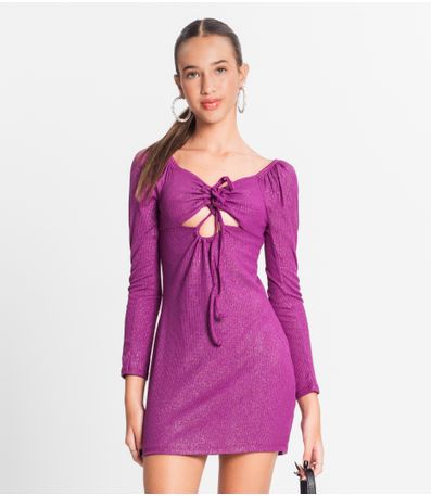 Vestido Juvenil Em Ribana Canelada Lurex Minty Roxo