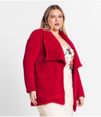 Casaco Feminino Plus Size Em Tweed Secret Glam Vermelho