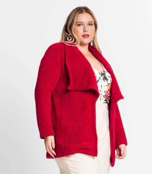 Casaco Feminino Plus Size Em Tweed Secret Glam Vermelho