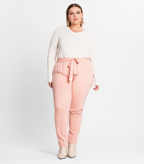 Calça Feminina Plus Size Em Moletinho Secret Glam Rosa