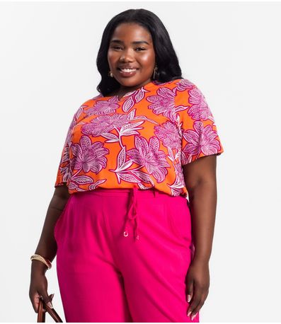 Blusa Manga Curta Feminina Plus Size Secret Glam Laranja