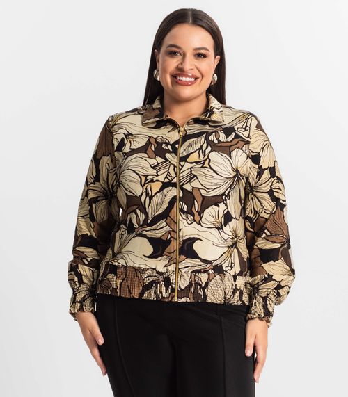 Jaqueta Plus Size Feminina Estampada Secret Glam Marrom