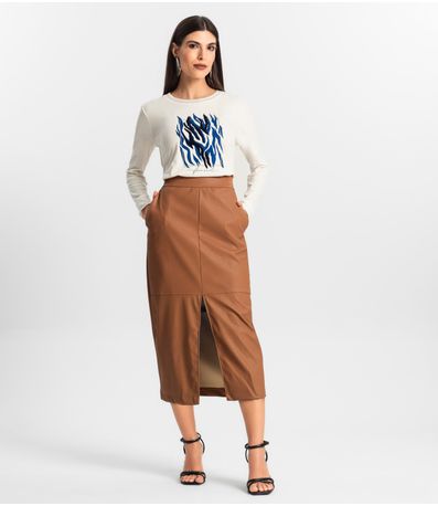 Saia Sintética Feminina Midi Endless Marrom